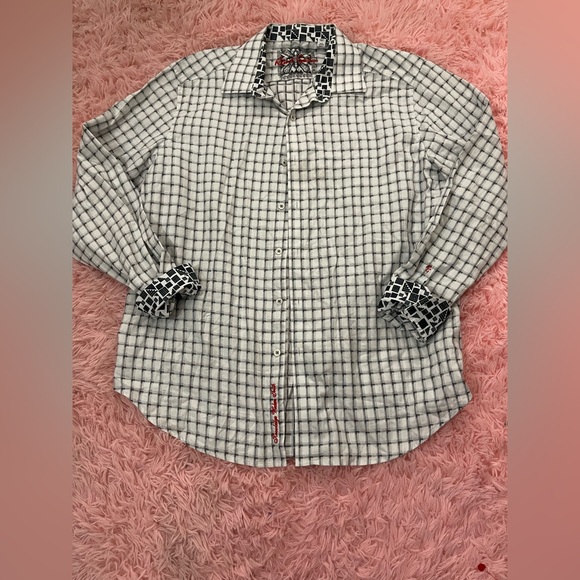 Robert Graham Mens XL Classic Fit Button Down Shirt Gray Check Flip Cuf